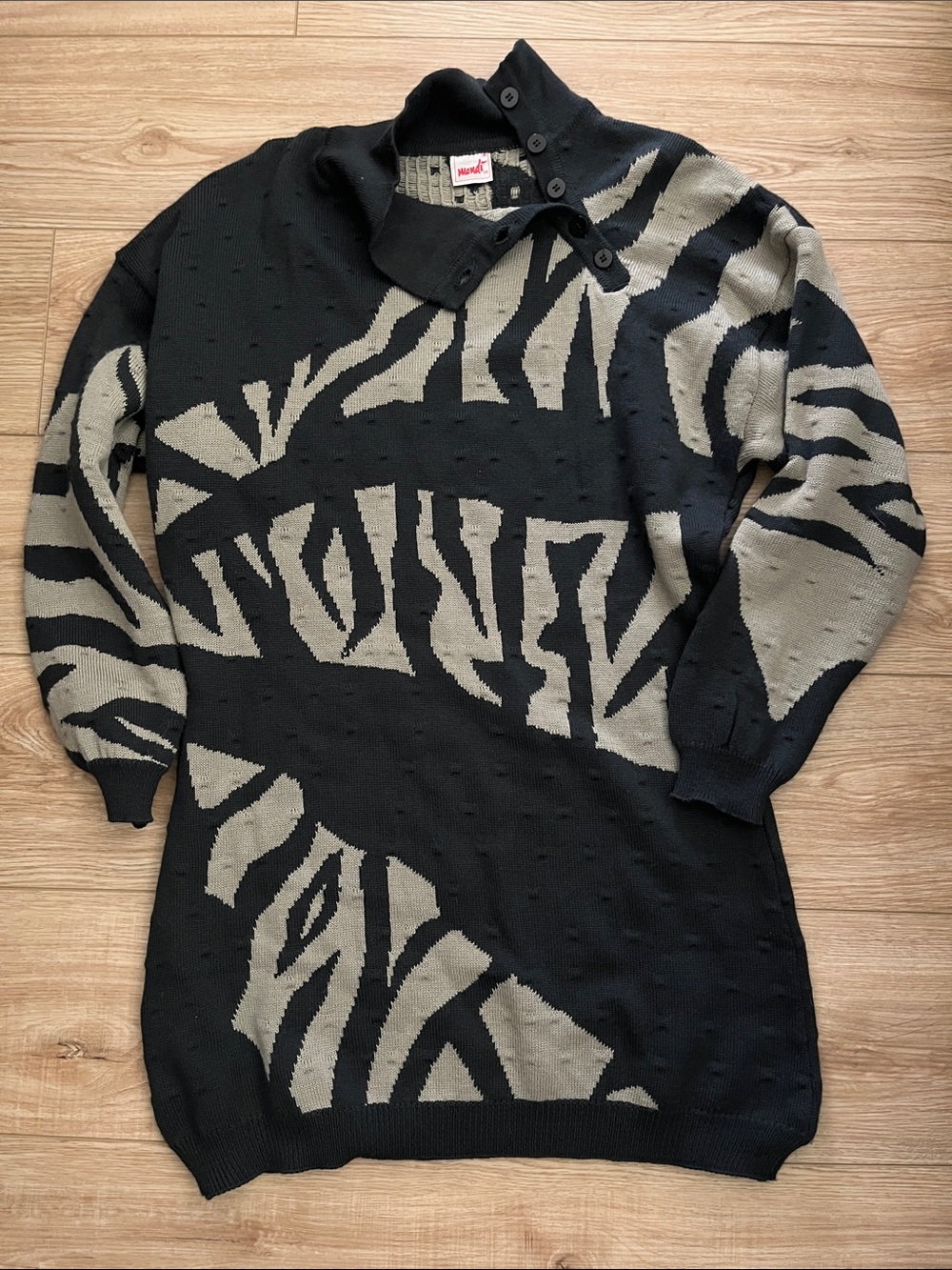 Vintage 80s 90s Mondi wool blend gray taupe animal print sweater dress tunic